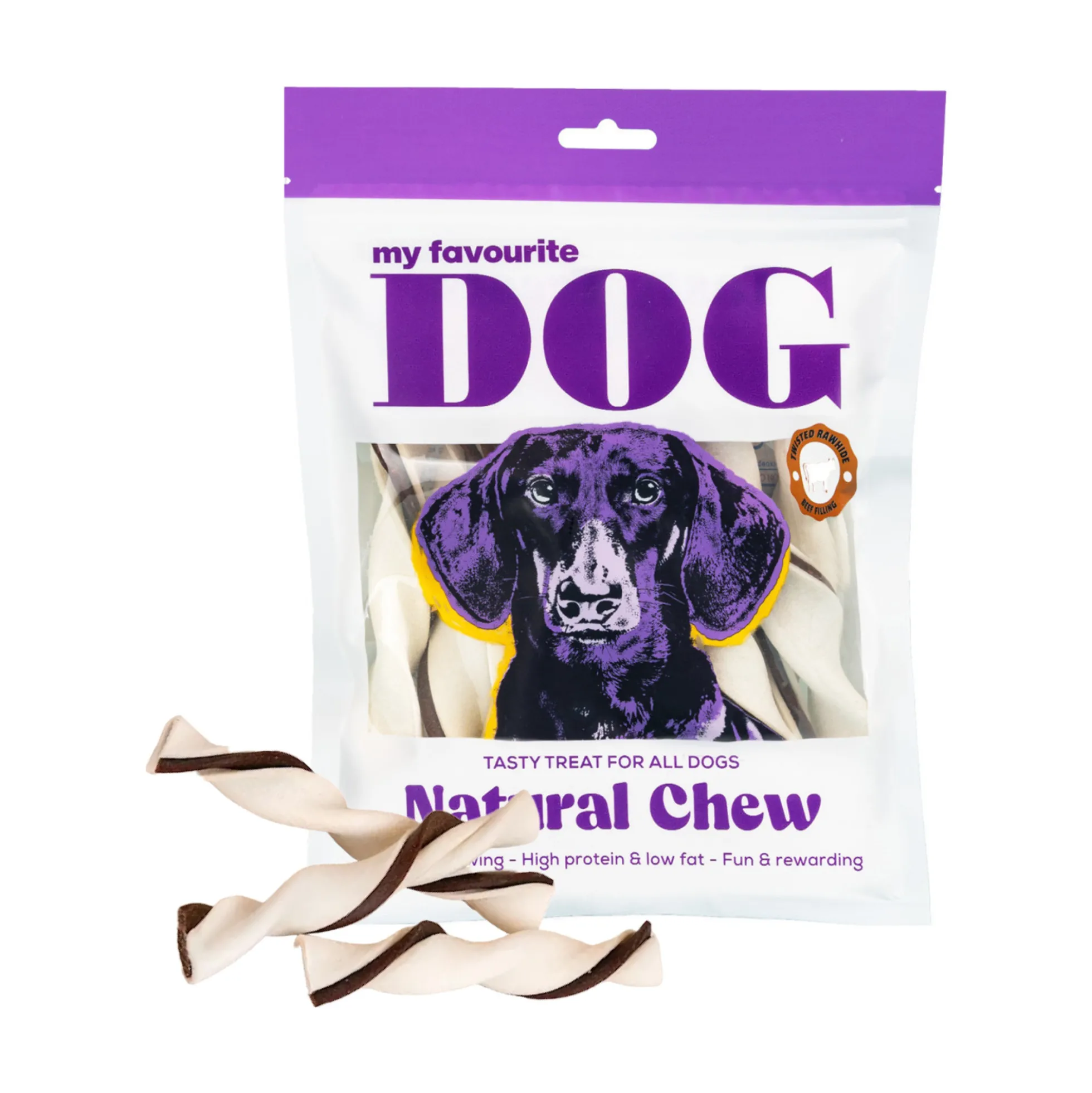 My favourite DOG Filled Rawhide Twists Beef